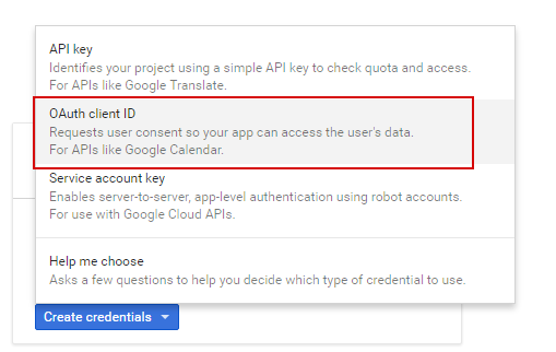 Create credenails и выбираем OAuth clientID Google